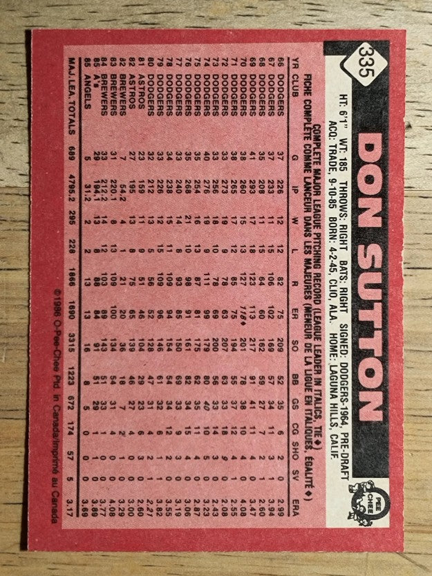 1986 O-Pee-Chee #335 Don Sutton