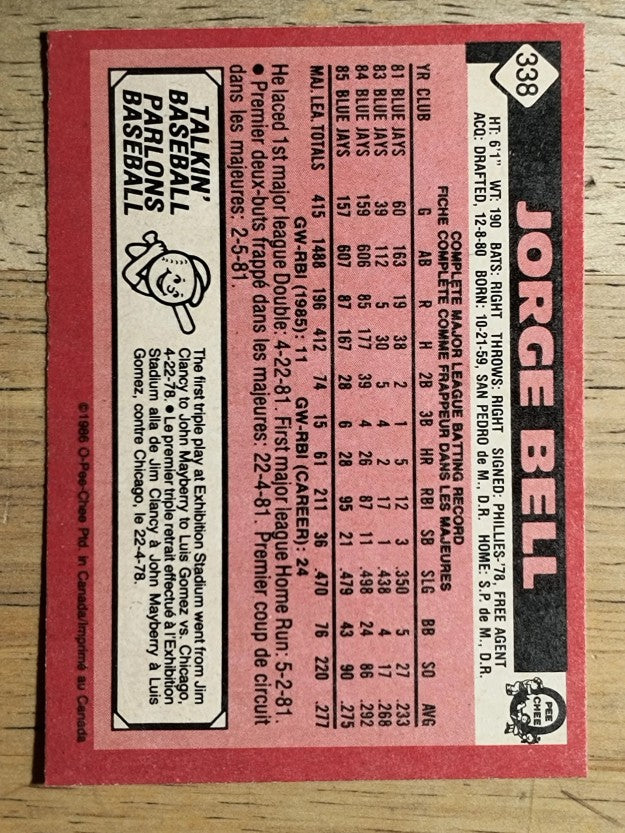 1986 O-Pee-Chee #338 Jorge Bell