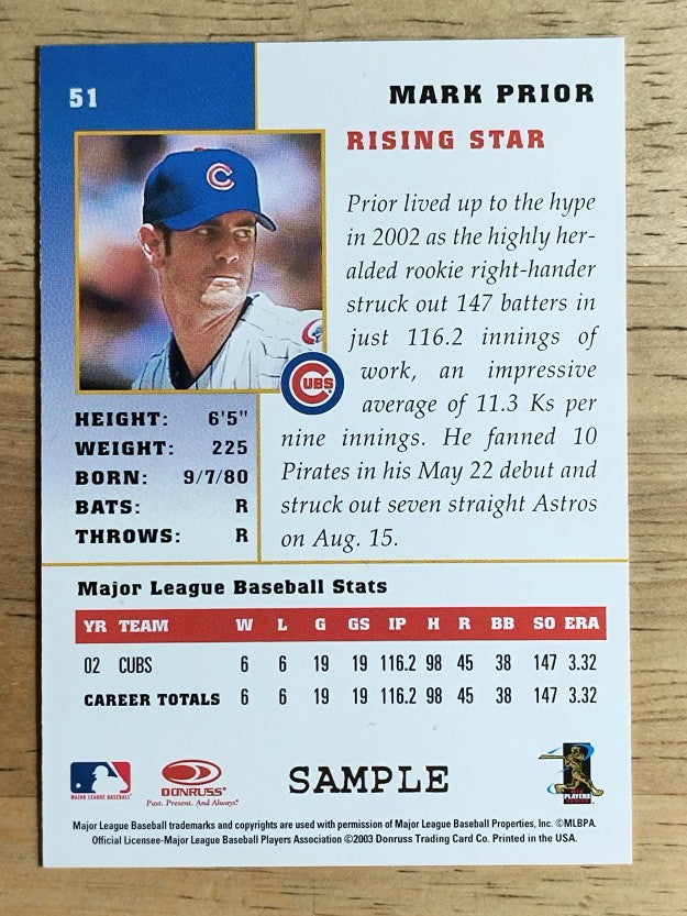 2003 Donruss Champions Samples #51 Mark Prior