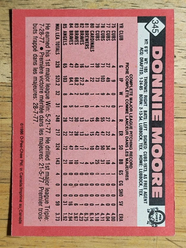 1986 O-Pee-Chee #345 Donnie Moore