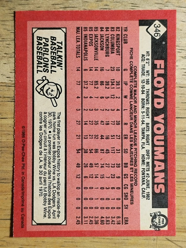 1986 O-Pee-Chee #346 Floyd Youmans
