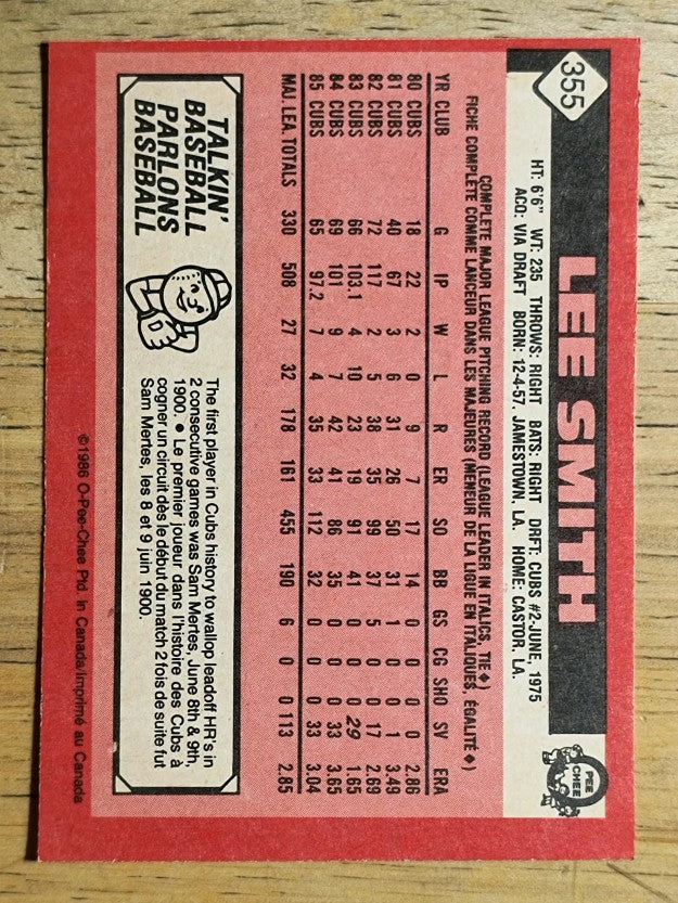 1986 O-Pee-Chee #355 Lee Smith