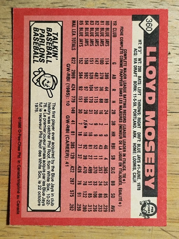 1986 O-Pee-Chee #360 Lloyd Moseby