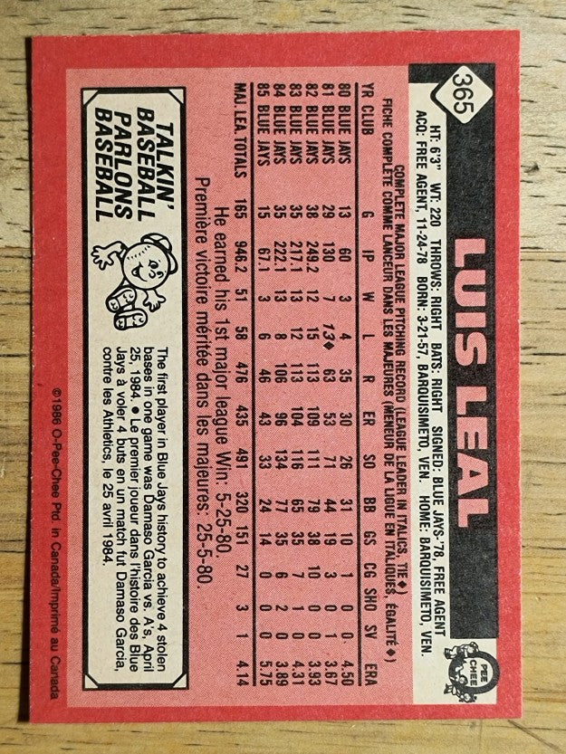 1986 O-Pee-Chee #365 Luis Leal