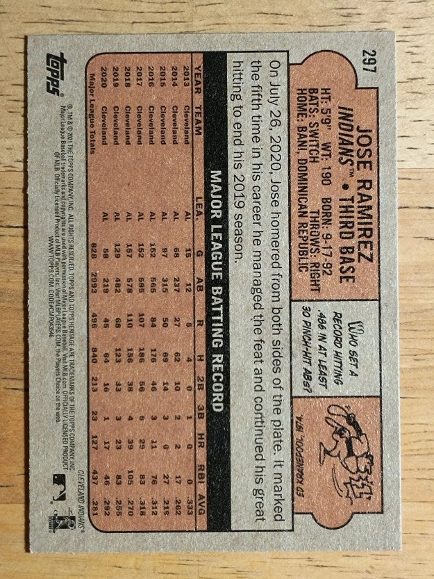2021 Topps Heritage #297 Jose Ramirez
