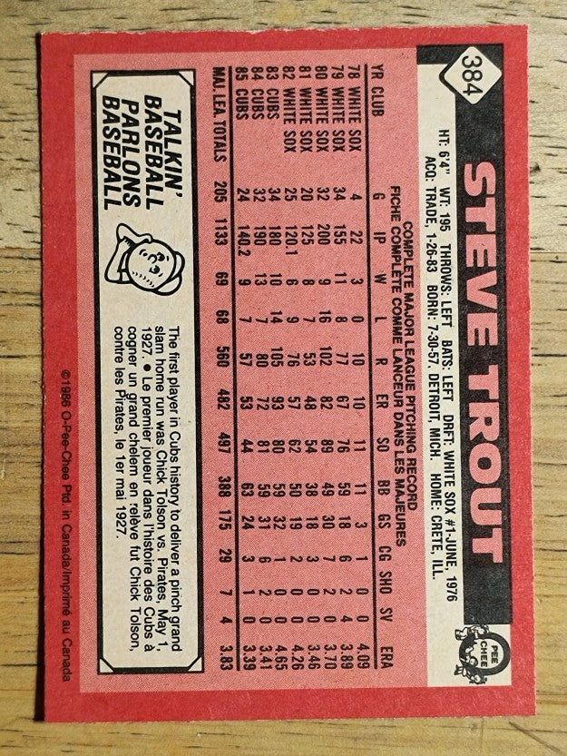 1986 O-Pee-Chee #384 Steve Trout