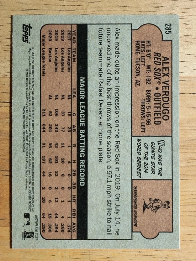 2021 Topps Heritage #285 Alex Verdugo