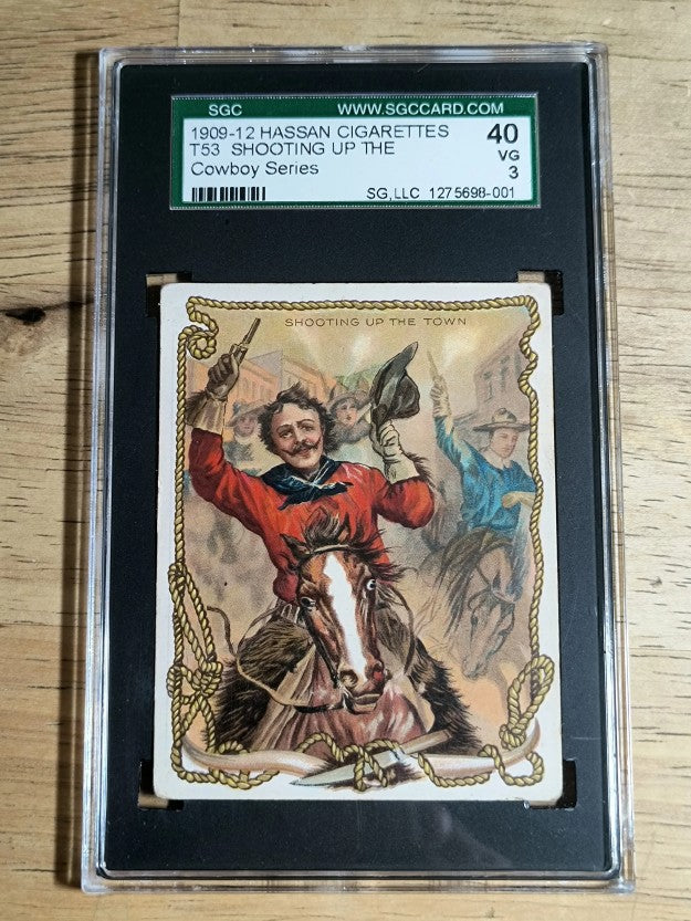 1909 Hassan Cowboy Series T53 #42 Shooting Up the Town (SGC 3 VG)