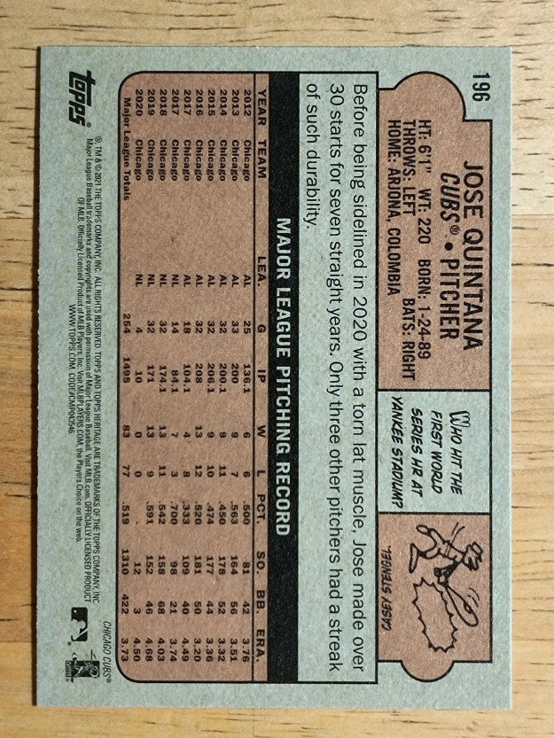 2021 Topps Heritage #196 Jose Quintana