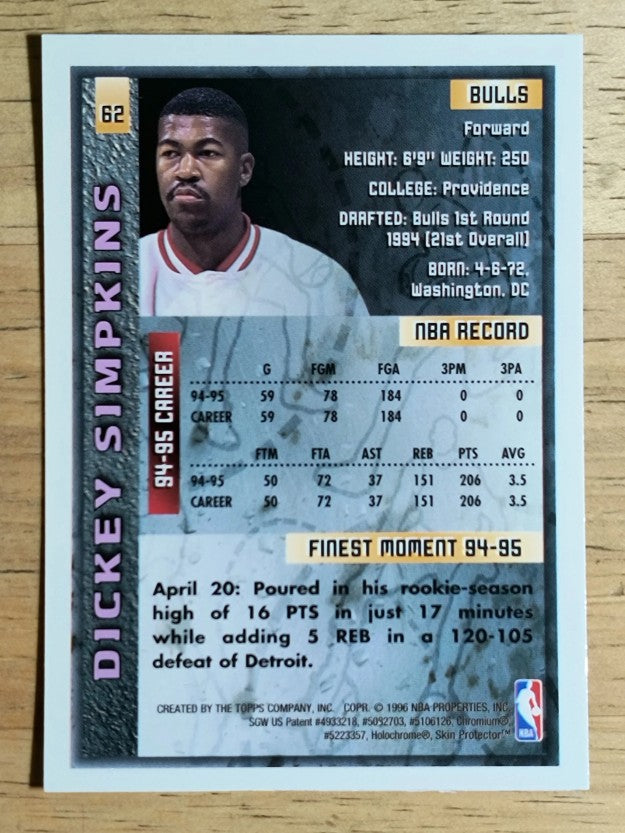 1995-96 Finest #62 Dickey Simpkins