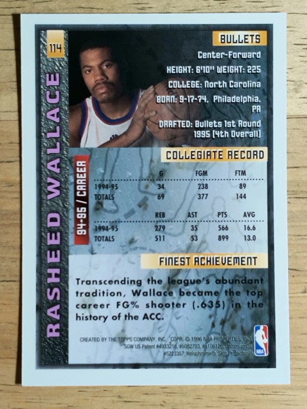 1995-96 Finest #114 Rasheed Wallace RC