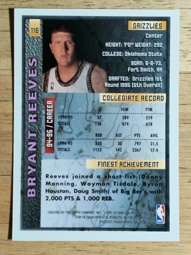 1995-96 Finest #116 Bryant Reeves RC