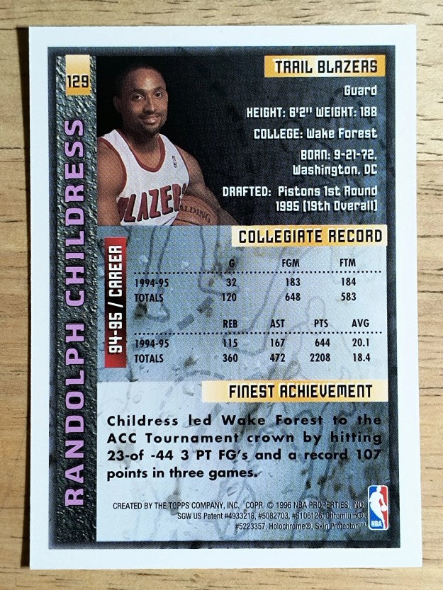 1995-96 Finest #129 Randolph Childress RC
