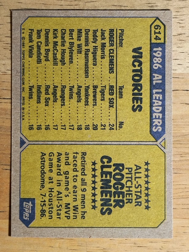 1987 Topps #614 Roger Clemens AS