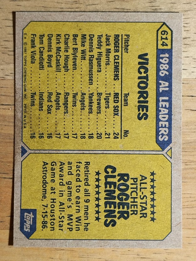 1987 Topps #614 Roger Clemens AS
