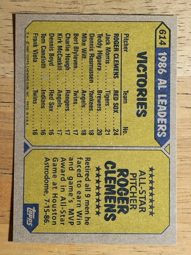 1987 Topps #614 Roger Clemens AS
