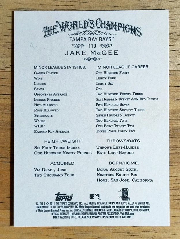 2011 Topps Allen and Ginter #110 Jake McGee