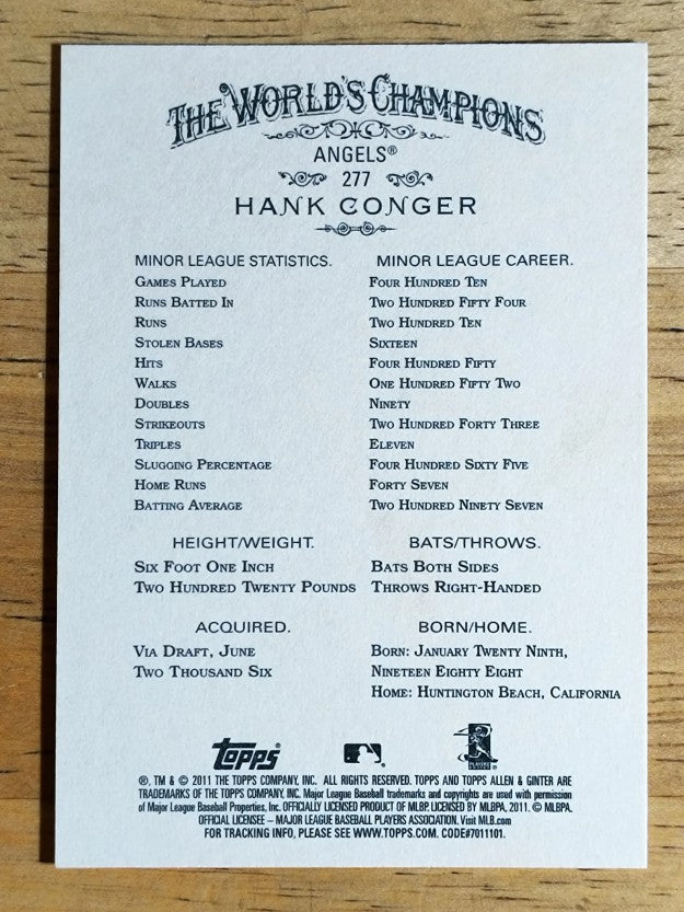 2011 Topps Allen and Ginter #277 Hank Conger RC