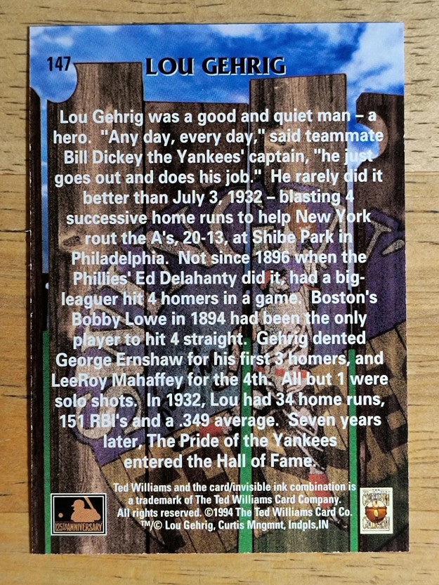 1994 Ted Williams #147 Lou Gehrig