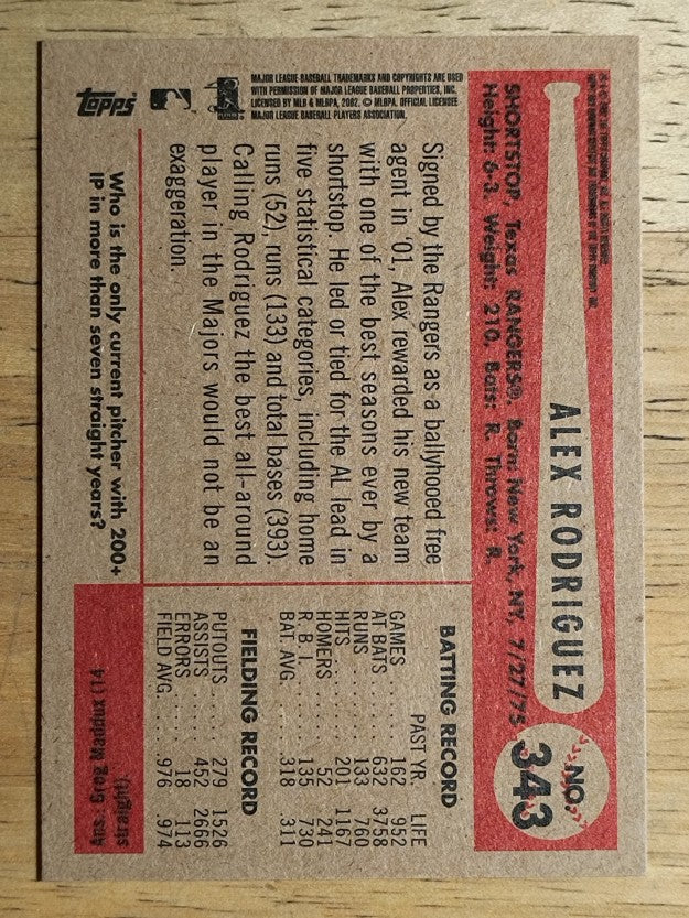 2002 Bowman Heritage Black Box #343 Alex Rodriguez