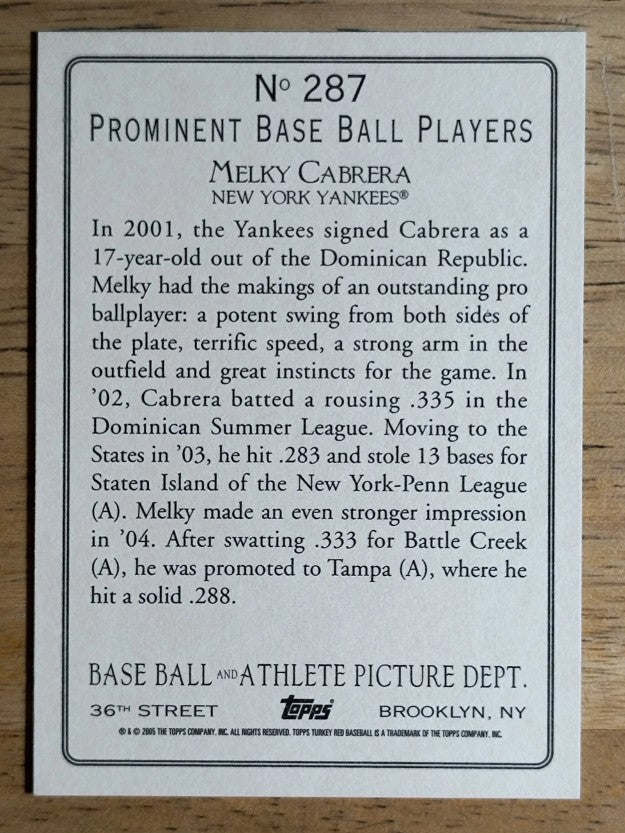 2005 Topps Turkey Red #287 Melky Cabrera RC