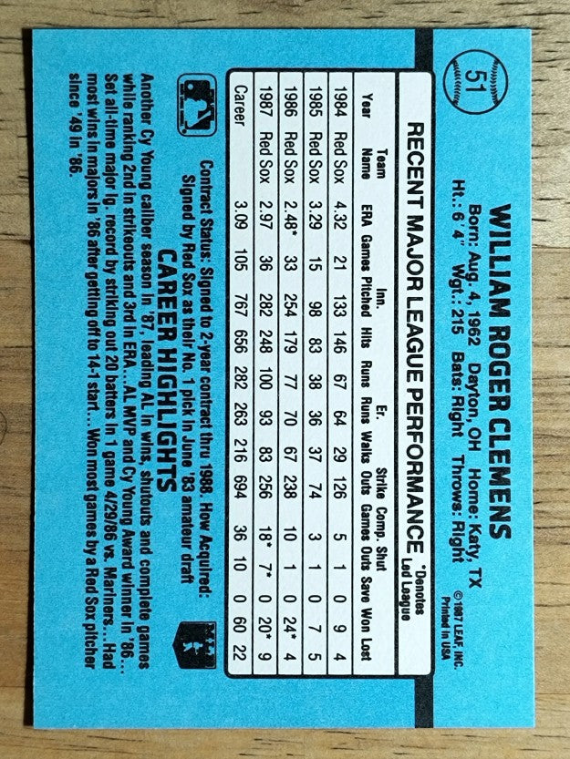 1988 Donruss #51 Roger Clemens