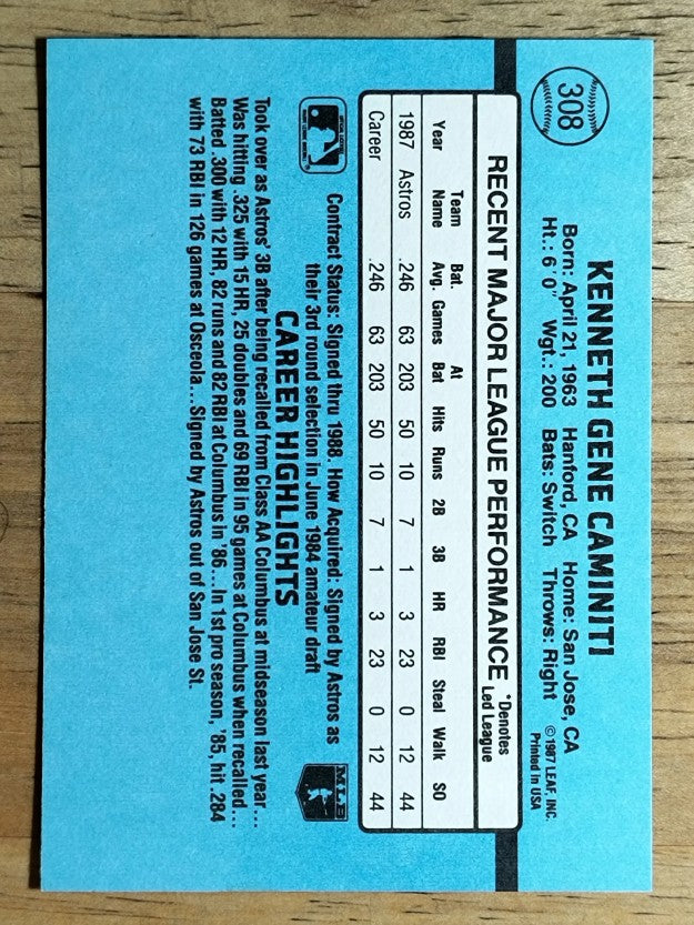 1988 Donruss #308 Ken Caminiti RC