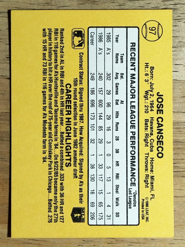 1987 Donruss #97 Jose Canseco