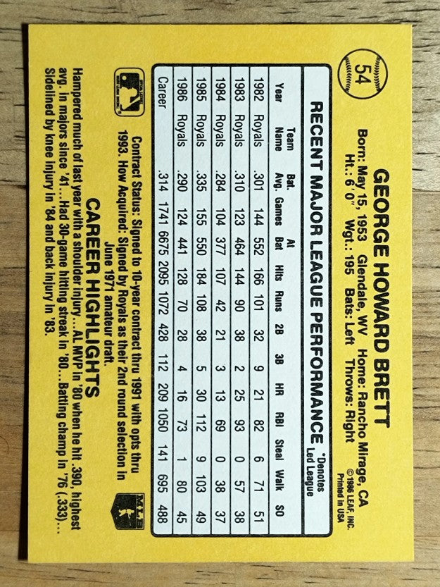 1987 Donruss #54 George Brett