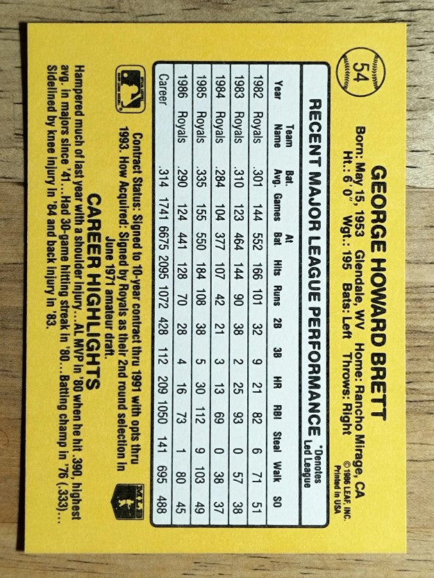 1987 Donruss #54 George Brett