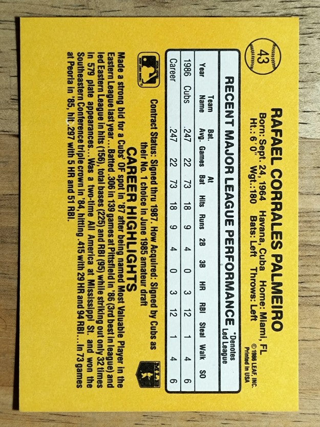 1987 Donruss #43 Rafael Palmeiro RC