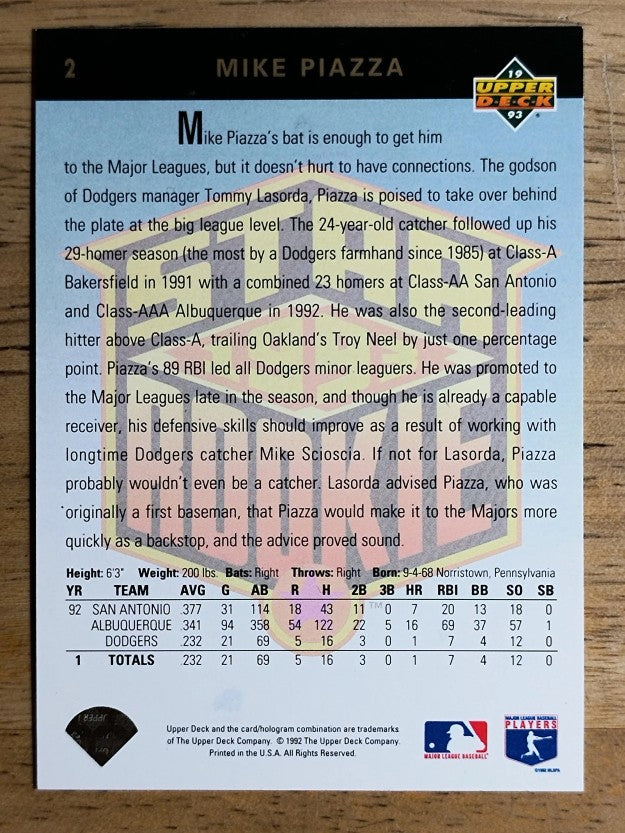 1993 Upper Deck #2 Mike Piazza