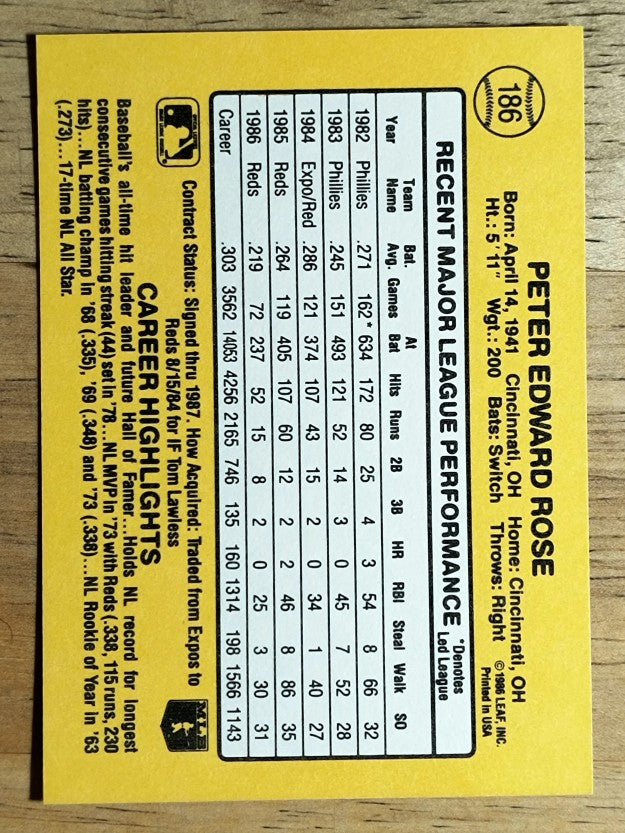 1987 Donruss #186 Pete Rose