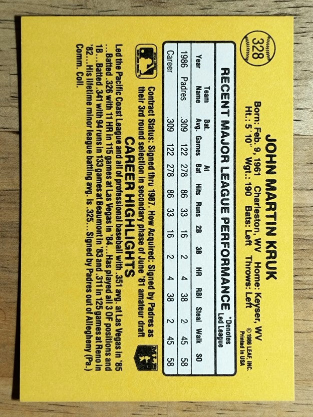 1987 Donruss #328 John Kruk RC