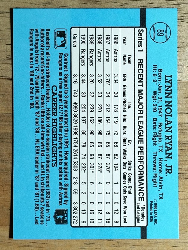 1991 Donruss #89 Nolan Ryan