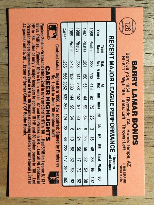 1990 Donruss #126 Barry Bonds