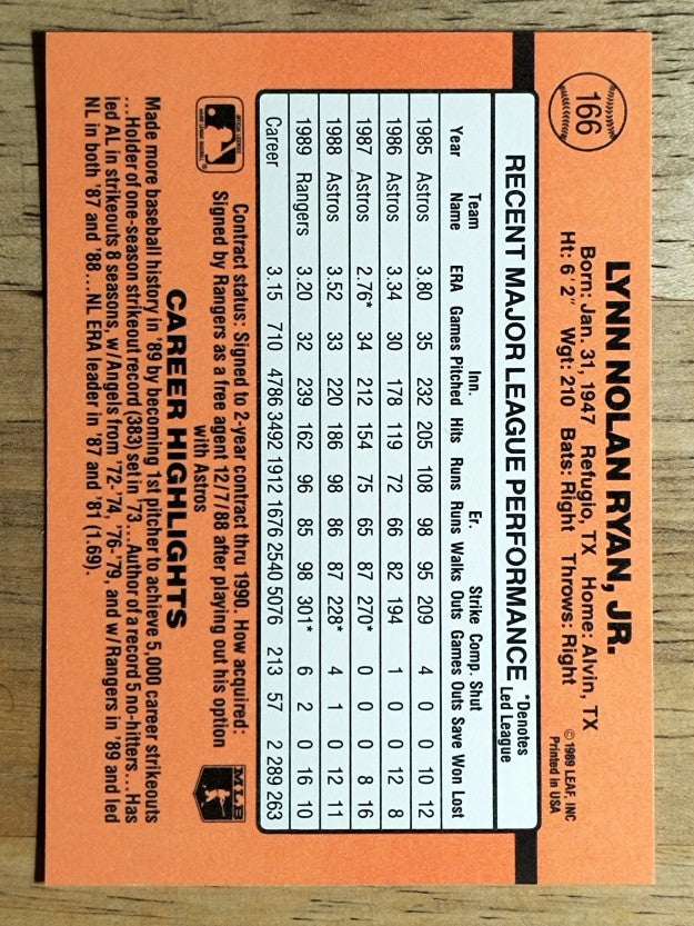1990 Donruss #166 Nolan Ryan
