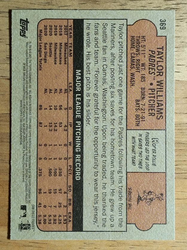 2021 Topps Heritage #369 Taylor Williams
