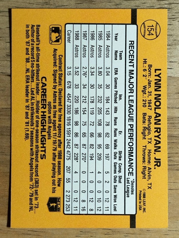1989 Donruss #154 Nolan Ryan