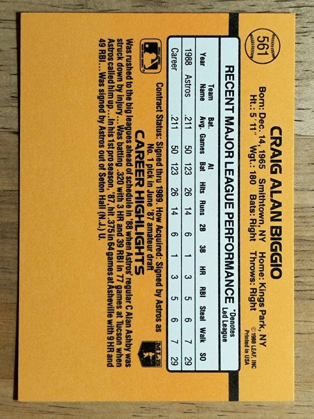1989 Donruss #561 Craig Biggio DP RC (NM)