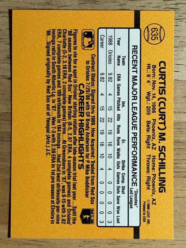 1989 Donruss #635 Curt Schilling DP RC (NM)