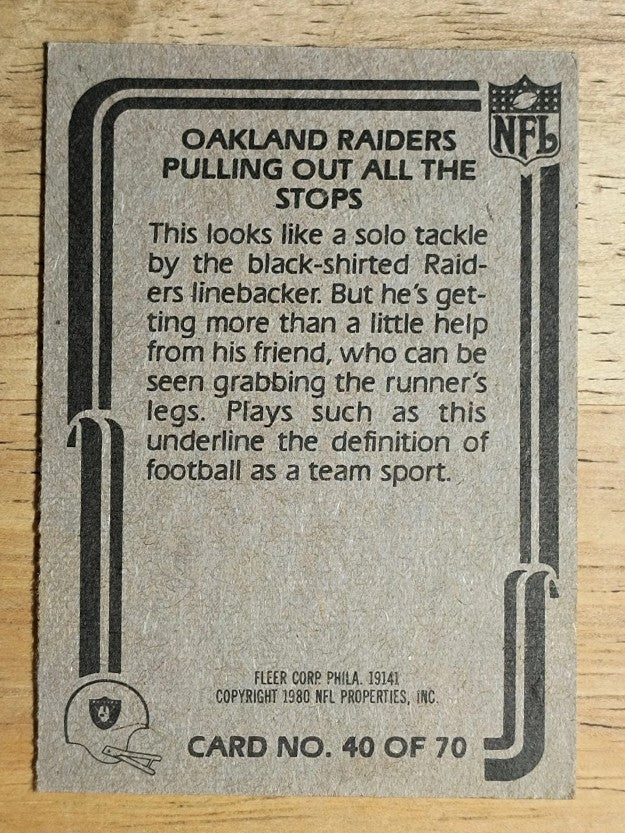 1980 Fleer Team Action #40 Oakland Raiders/Right On (EX)