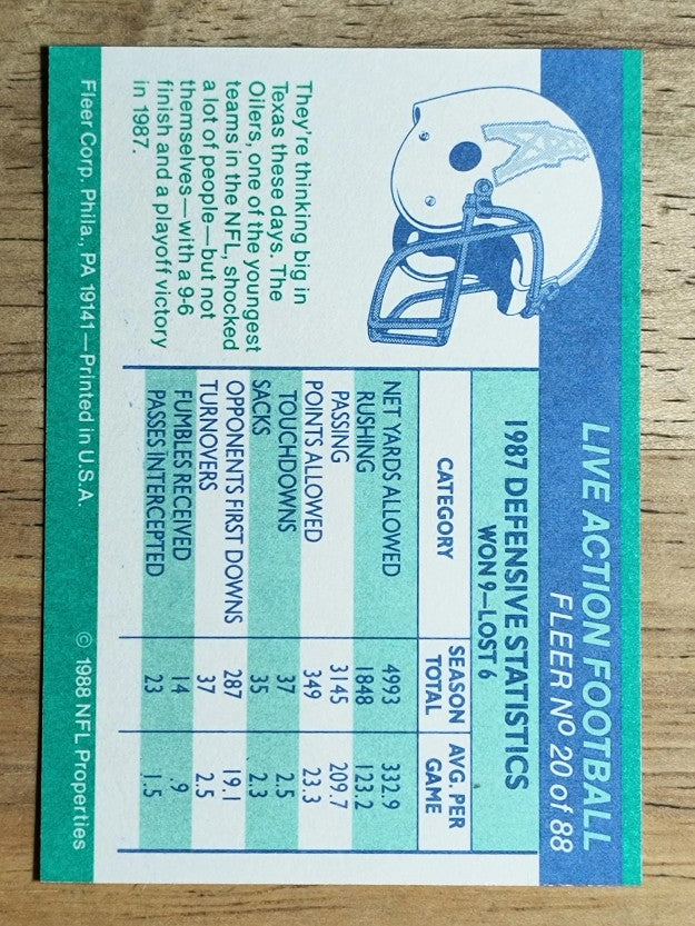 1988 Fleer Team Action #20 Houston Oilers Defense