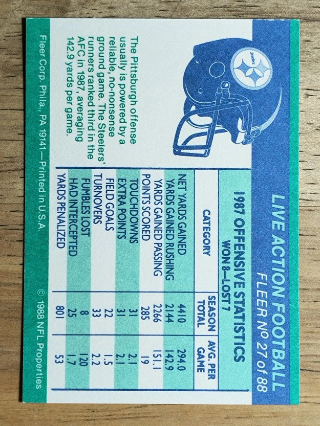1988 Fleer Team Action #27 Pittsburgh Steelers Offense