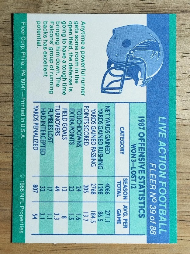 1988 Fleer Team Action #39 Atlanta Falcons Offense