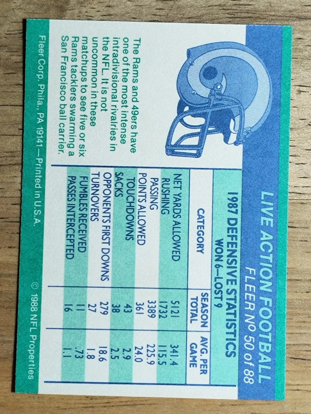 1988 Fleer Team Action #50 Los Angeles Rams Defense
