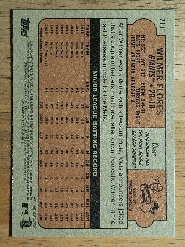 2021 Topps Heritage #217 Wilmer Flores