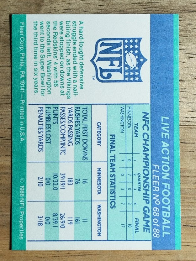 1988 Fleer Team Action #68 NFC Championship