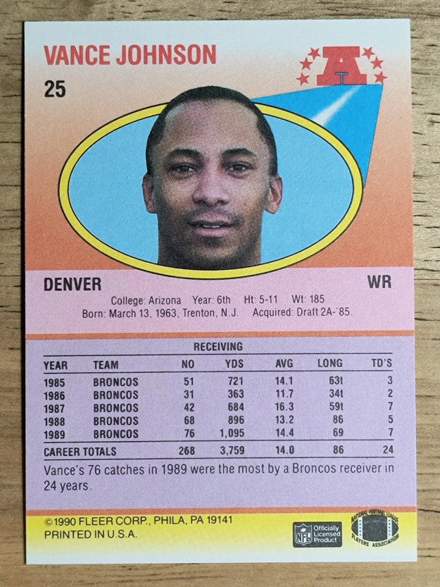 1990 Fleer #25 Vance Johnson