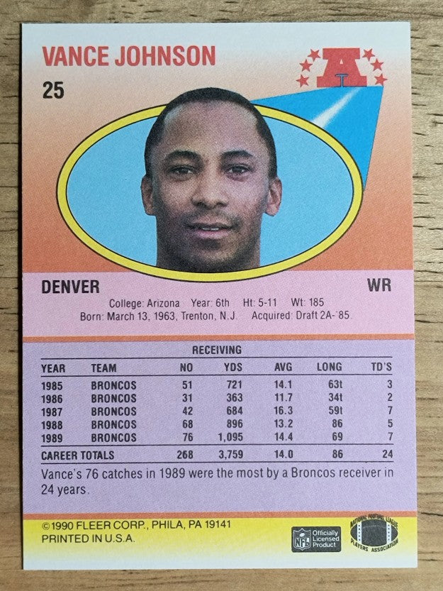 1990 Fleer #25 Vance Johnson